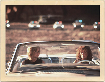 Thelma (Geena Davis) and Louise (Susan Sarandon) are trapped by law enforcement in one of the final scenes in the action-drama “Thelma & Louise.”