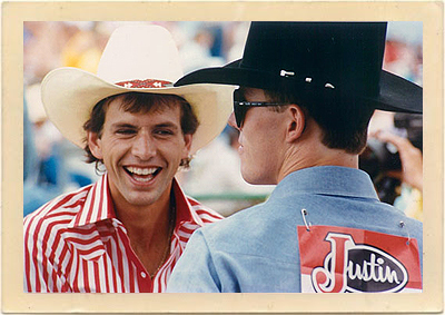 Rodeo bullrider, Lane Frost, with his good friend, Tuff Hedeman.
