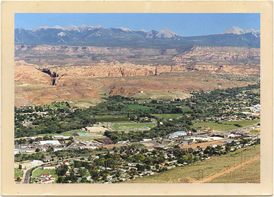 An aerial view of Moab, Utah, a town that welcomed both “City Slickers” and “City Slickers II” to the area for location filming.