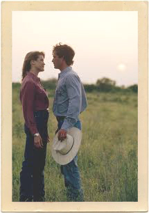 A romantic scene featuring Cynthia Geary and Luke Perry in “8 Seconds,” the 1994 film biography of rodeo bullriding champion, Lane Frost.