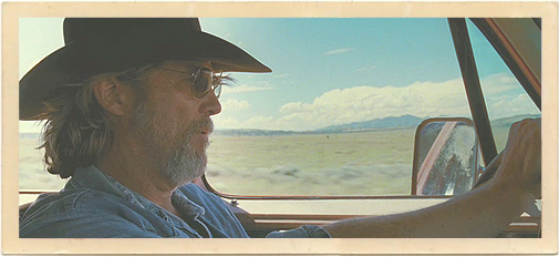 In a scene from “Crazy Heart,” Jeff Bridges drives in the high desert country of Northern New Mexico.