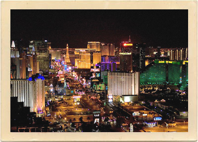 The modern-day Las Vegas strip area, lit to capacity in 2001.
